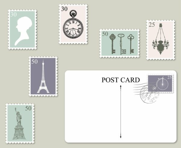 postage, postcard, stamps